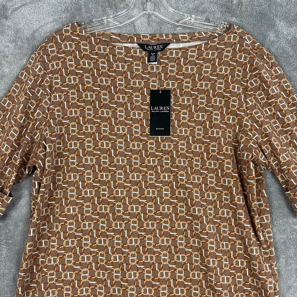 Ralph Lauren Black Label Geo-Print Stretch Cotton Boatneck Tee‎ Womens 1X NWT - Picture 2 of 12
